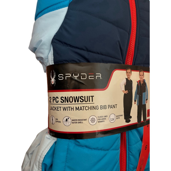 NEW SPYDER 2 PIECE SNOWSUIT JACKET WITH MATCHING BIB PANTS SIZE 6 BOYS BLUE - Picture 9 of 14